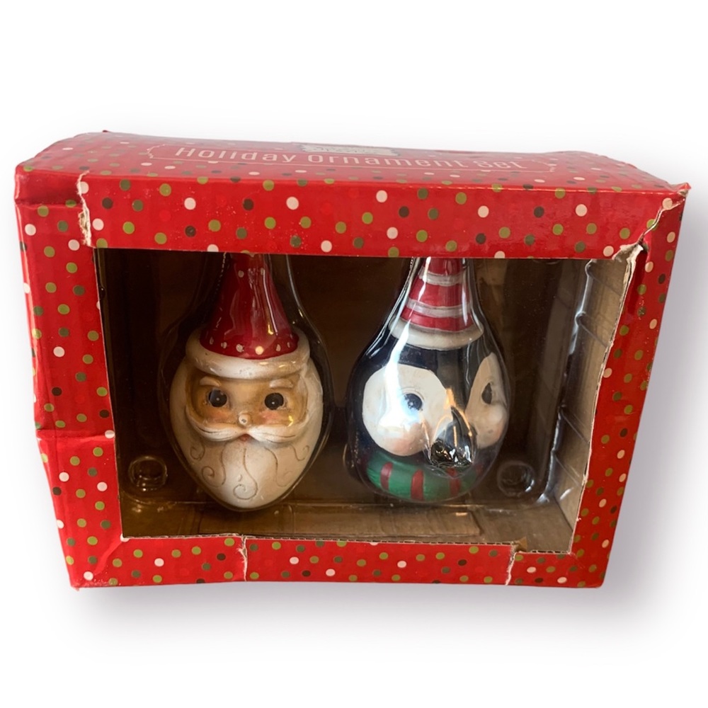 Johanna Parker Santa Claus Penguin Ornament Set of 2 NIB